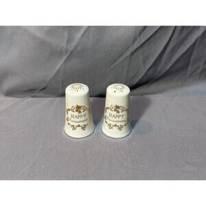 Vintage 25th Anniversary Porcelain Salt & Pepper Shakers w/Rubber Stopper